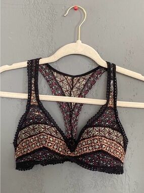 Victoria's Secret Black and Multicolor Lace Boho Racerback Bralette with Padding